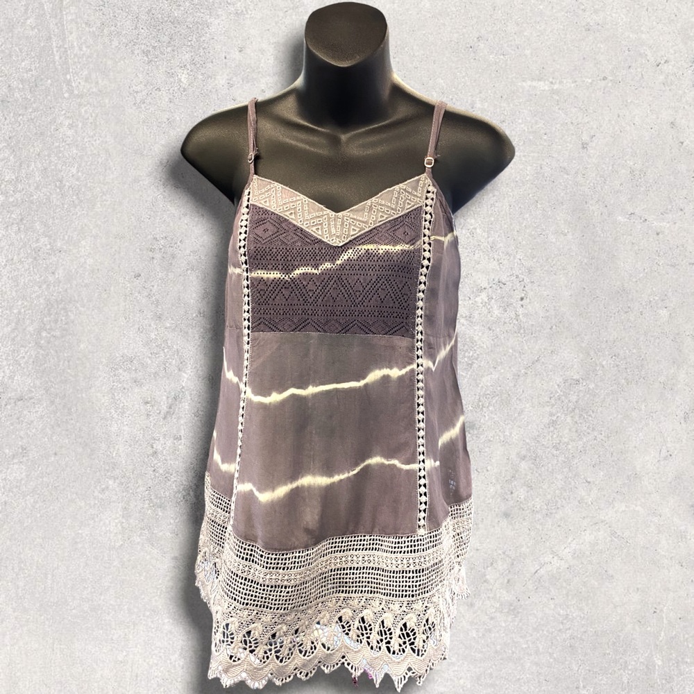 Lorimer NYC pretty lace Indie adj straps top rayon cotton detail XS grey